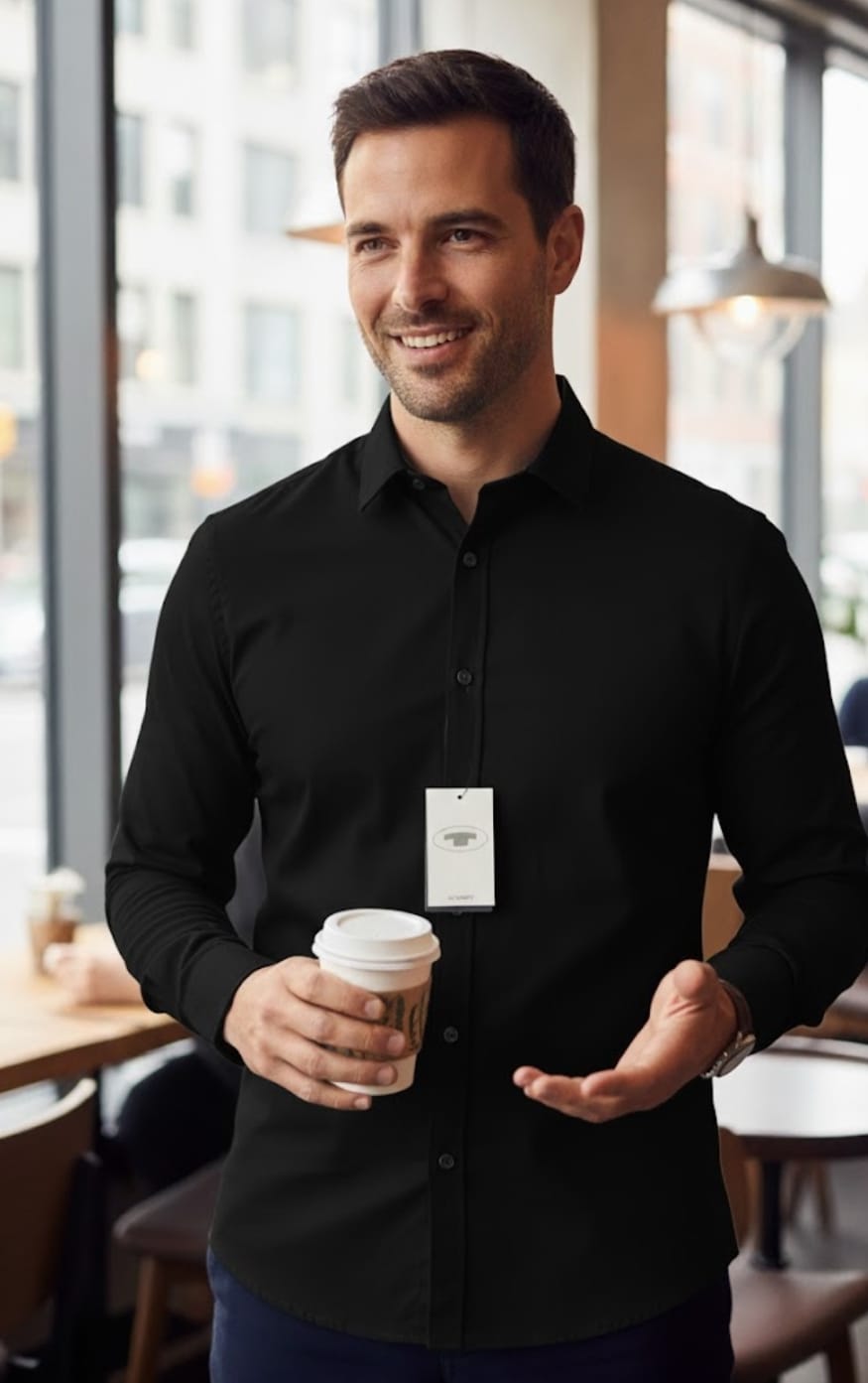Men’s Classic Black Cotton Shirt – Slim Fit Casual & Formal Wear