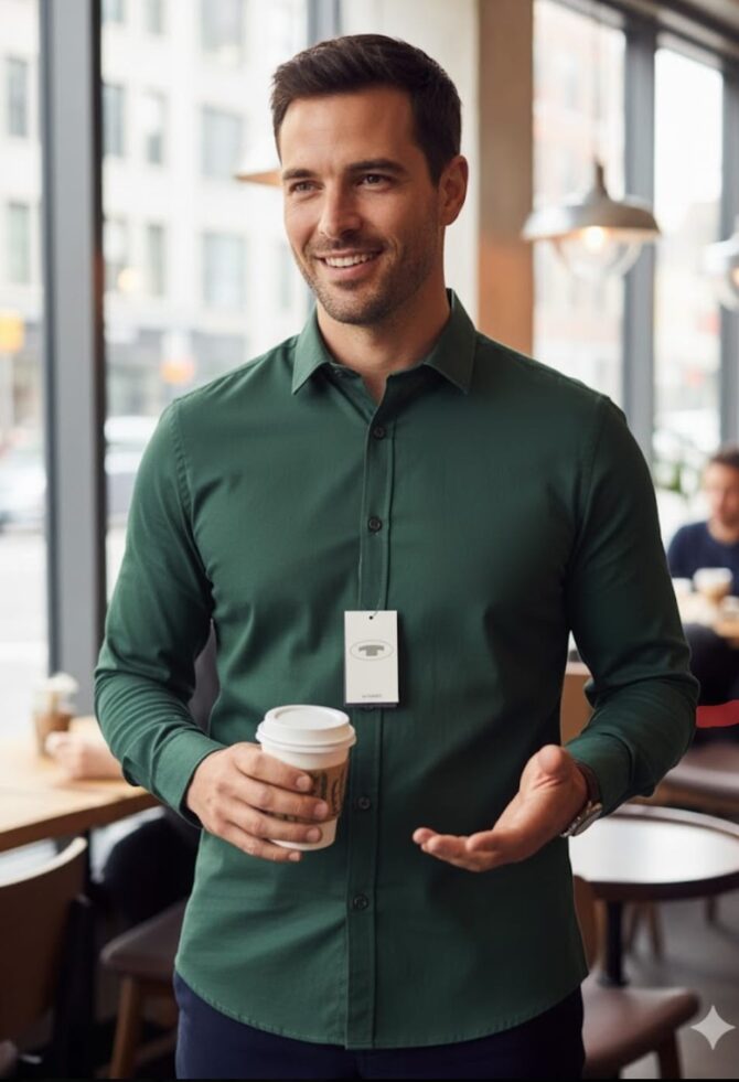 Men’s Classic Green Cotton Shirt – Slim Fit Casual & Formal Wear