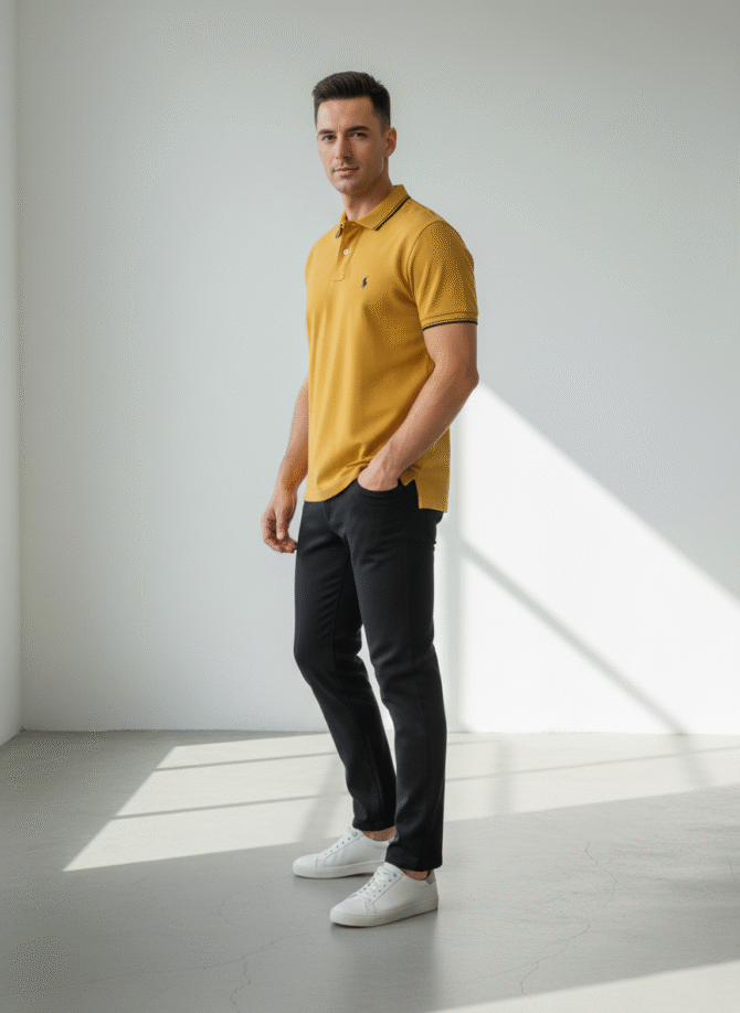 Men’s Mustard Yellow Polo Ralph Lauren Shirt | Classic Cotton Polo for Casual & Smart Wear - Image 2