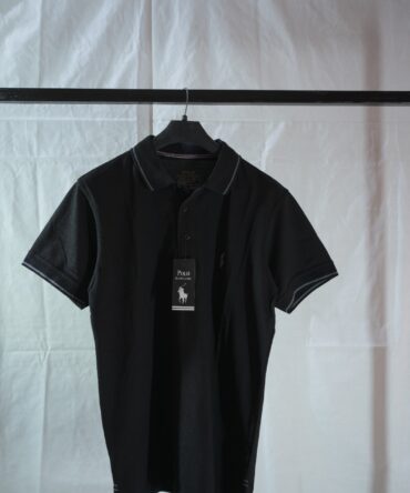 Black Pique Polo Shirt with White Trim (Classic Fit)